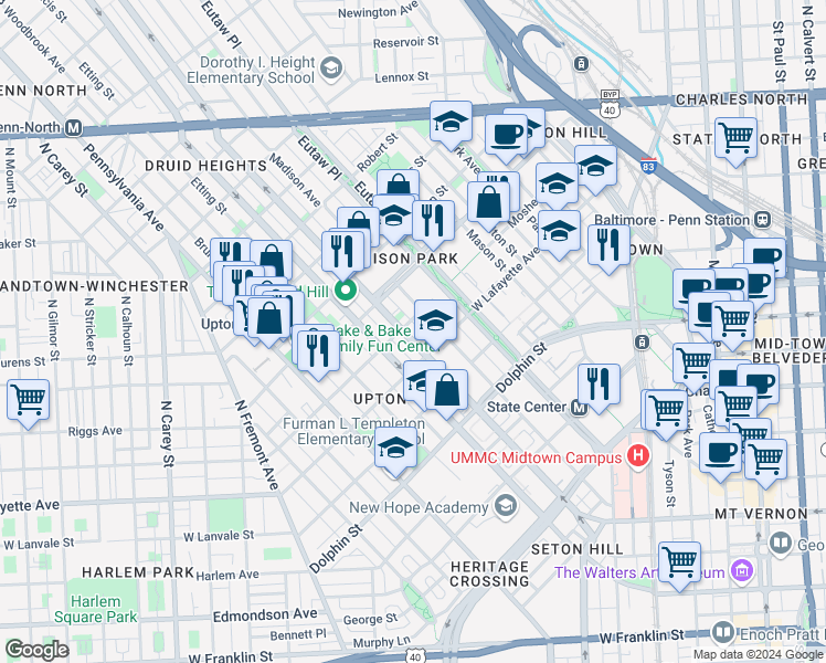 map of restaurants, bars, coffee shops, grocery stores, and more near 101 Independence Avenue Southeast in Washington