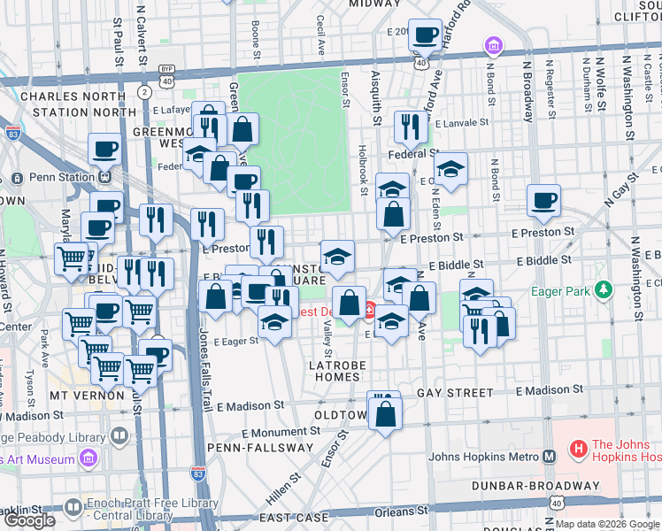 map of restaurants, bars, coffee shops, grocery stores, and more near 101 Independence Avenue Southeast in Washington