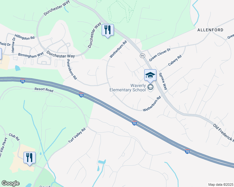 map of restaurants, bars, coffee shops, grocery stores, and more near 10300 Wetherburn Road in Ellicott City