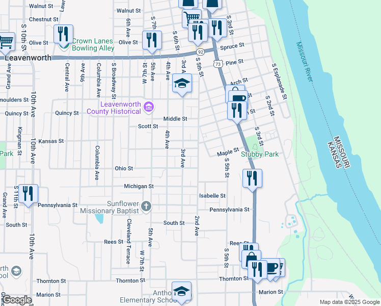 map of restaurants, bars, coffee shops, grocery stores, and more near 559 Prospect Street in Leavenworth