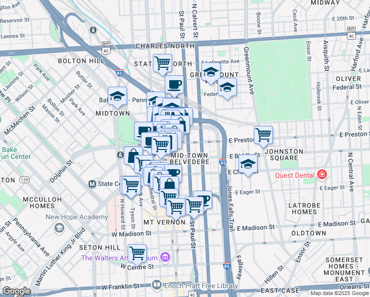 map of restaurants, bars, coffee shops, grocery stores, and more near 101 Independence Avenue Southeast in Washington