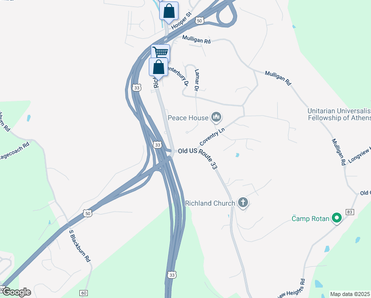 map of restaurants, bars, coffee shops, grocery stores, and more near 540 Richland Avenue in Athens