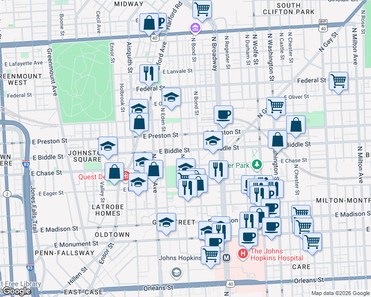 map of restaurants, bars, coffee shops, grocery stores, and more near 101 Independence Avenue Southeast in Washington