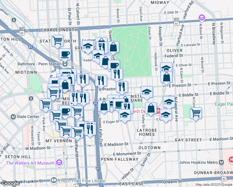map of restaurants, bars, coffee shops, grocery stores, and more near 101 Independence Avenue Southeast in Washington