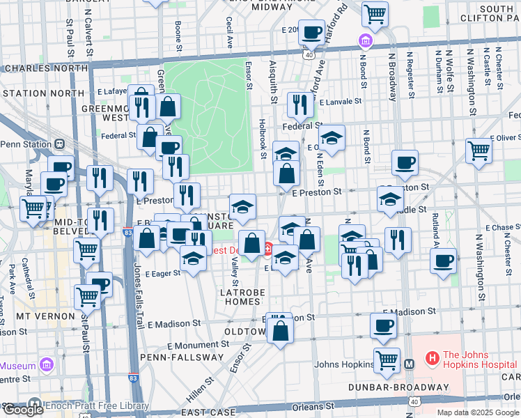 map of restaurants, bars, coffee shops, grocery stores, and more near 101 Independence Avenue Southeast in Washington