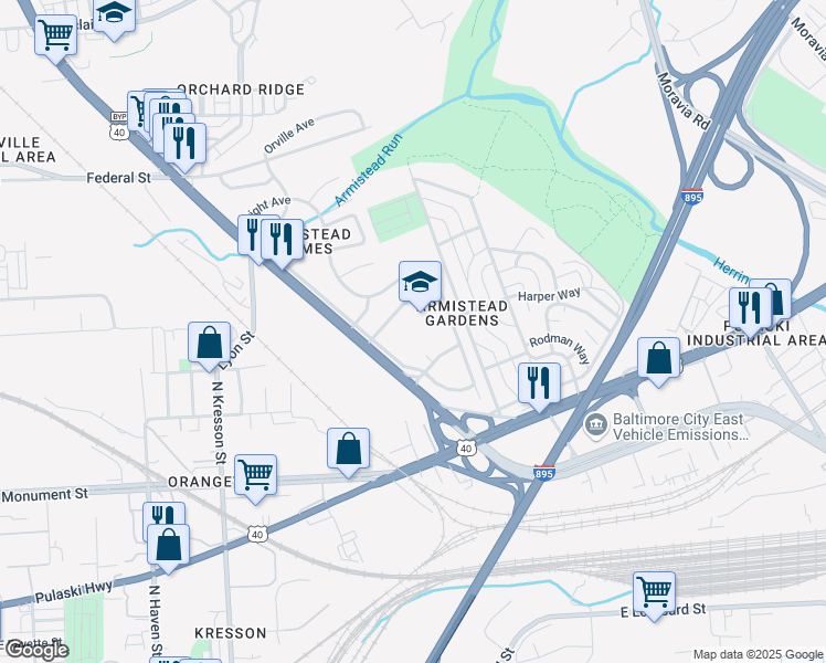 map of restaurants, bars, coffee shops, grocery stores, and more near 5001 East Eager Street in Baltimore
