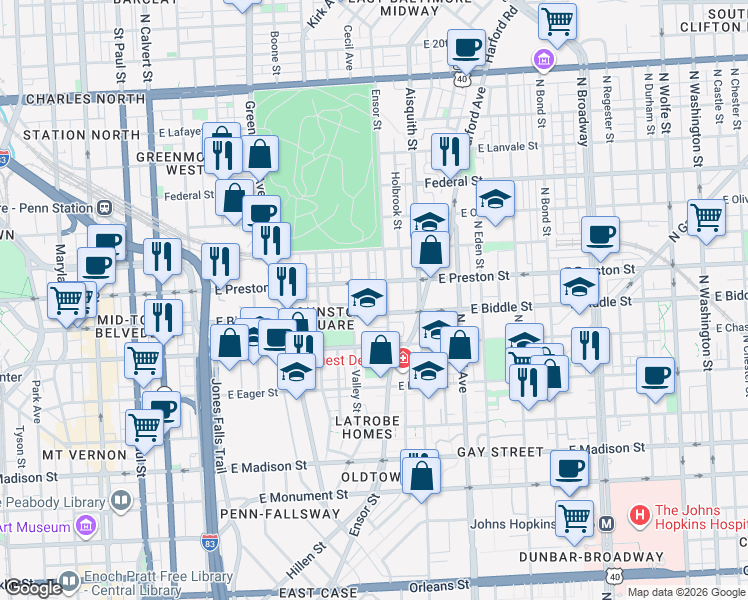 map of restaurants, bars, coffee shops, grocery stores, and more near 101 Independence Avenue Southeast in Washington
