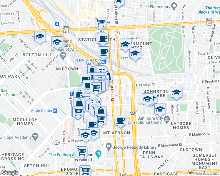 map of restaurants, bars, coffee shops, grocery stores, and more near 101 Independence Avenue Southeast in Washington
