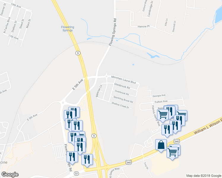map of restaurants, bars, coffee shops, grocery stores, and more near 99 Mineral Springs Road in Ranson
