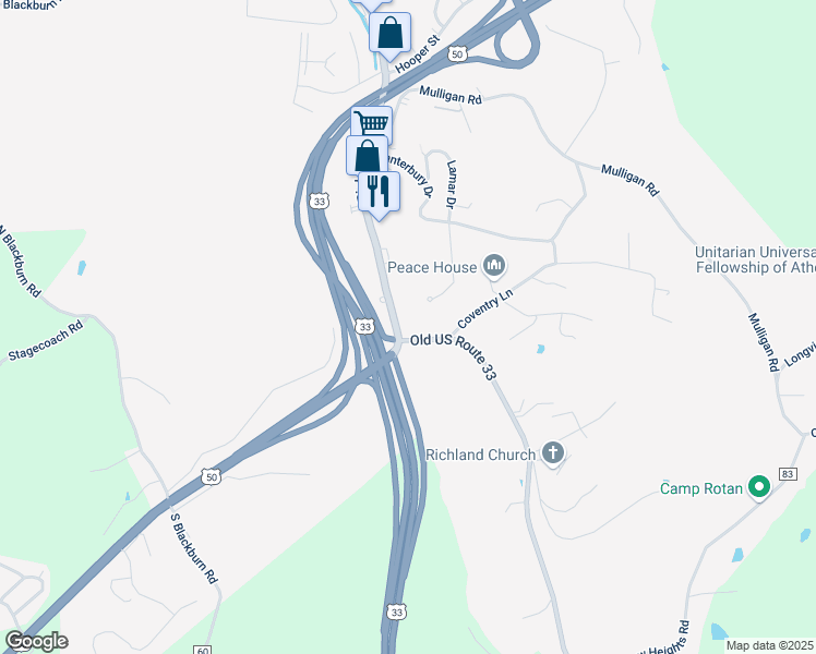map of restaurants, bars, coffee shops, grocery stores, and more near 540 Richland Avenue in Athens