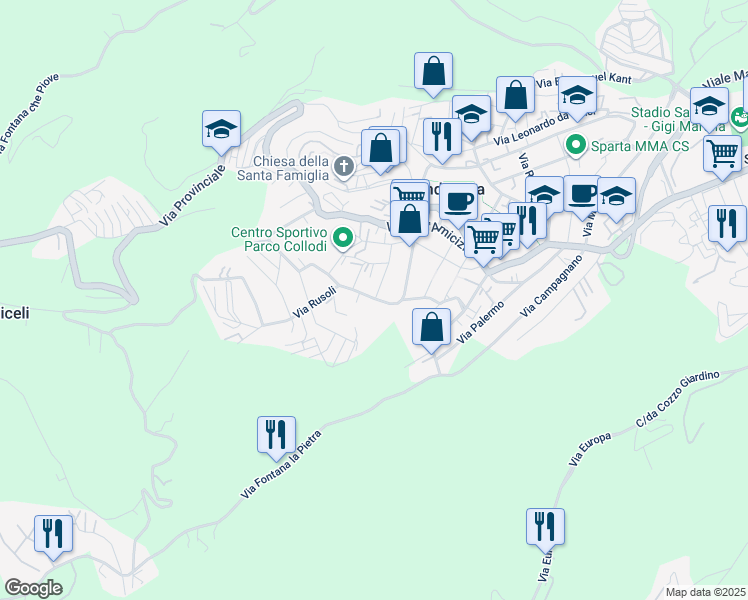 map of restaurants, bars, coffee shops, grocery stores, and more near 19 Via Rusoli in Andreotta