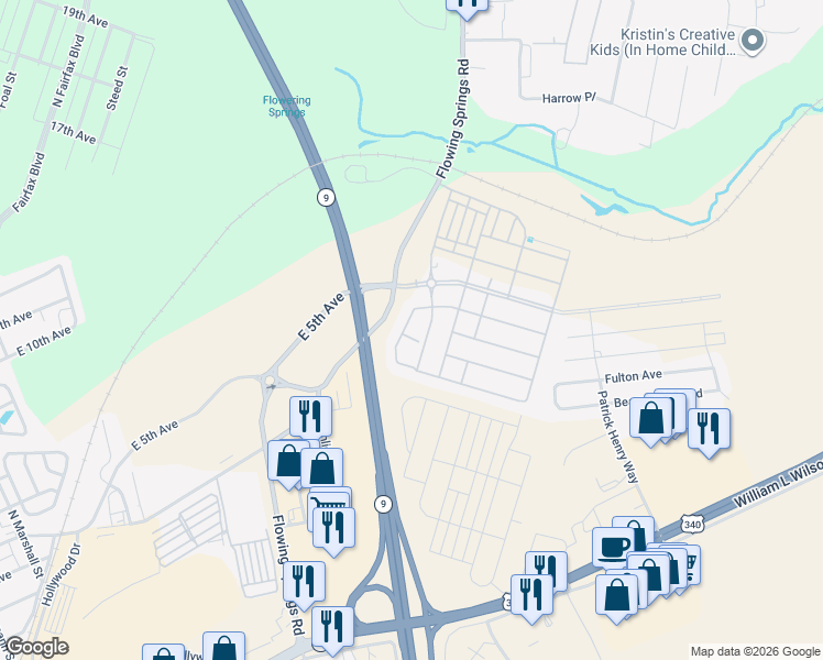 map of restaurants, bars, coffee shops, grocery stores, and more near 17 Baltic Lane in Ranson