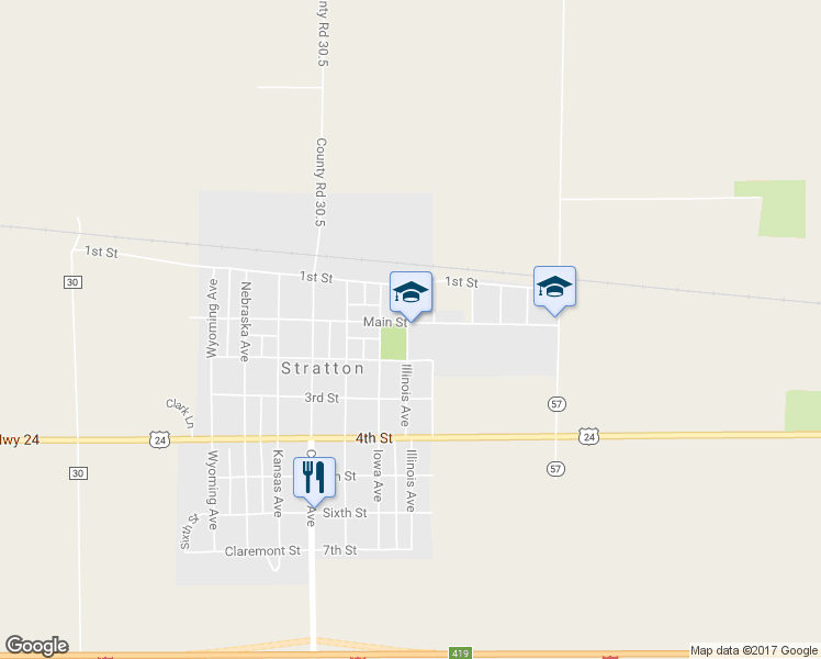 map of restaurants, bars, coffee shops, grocery stores, and more near 219 Illinois Avenue in Stratton