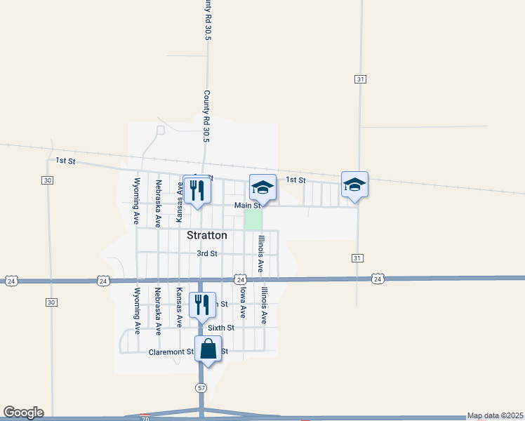 map of restaurants, bars, coffee shops, grocery stores, and more near 219 Illinois Avenue in Stratton