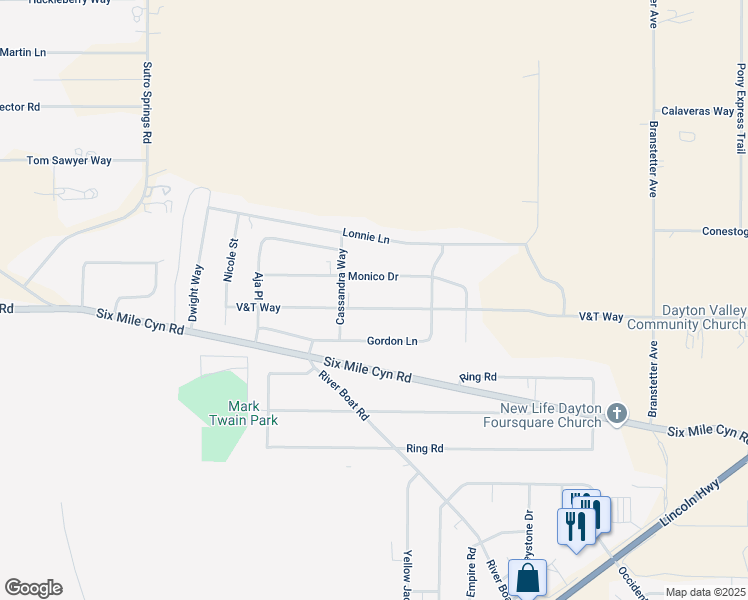 map of restaurants, bars, coffee shops, grocery stores, and more near 518 V&T Way in Dayton