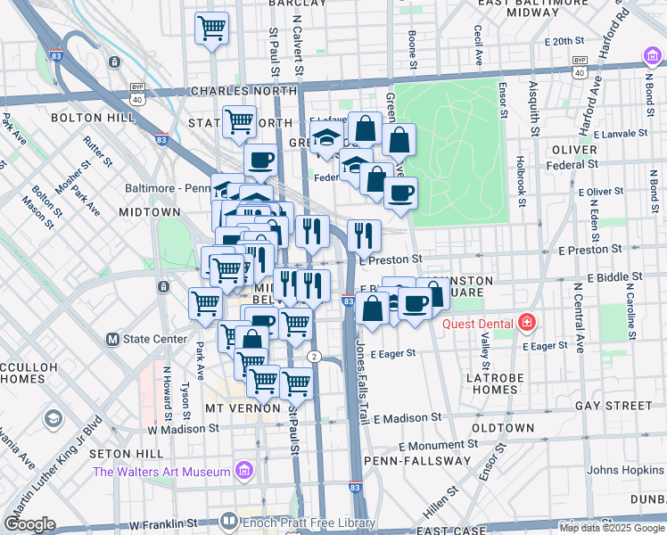 map of restaurants, bars, coffee shops, grocery stores, and more near 101 Independence Avenue Southeast in Washington