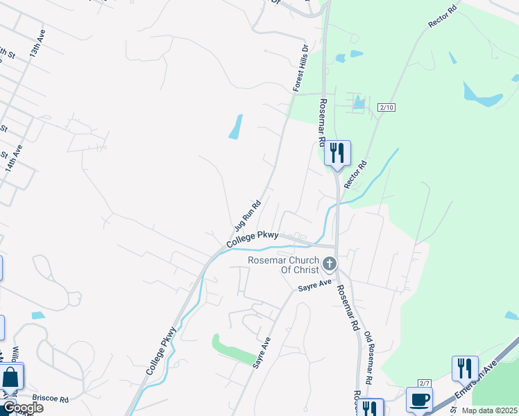 map of restaurants, bars, coffee shops, grocery stores, and more near 35 Powell Drive in Parkersburg