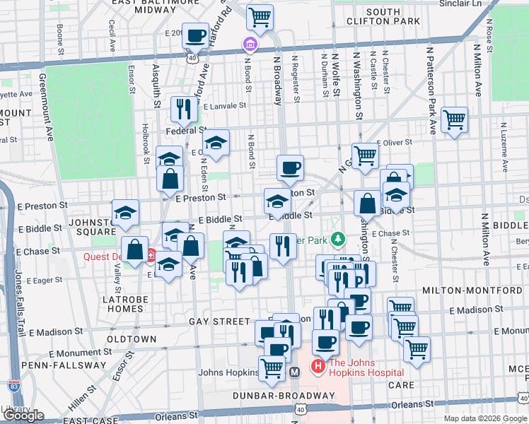 map of restaurants, bars, coffee shops, grocery stores, and more near 101 Independence Avenue Southeast in Washington