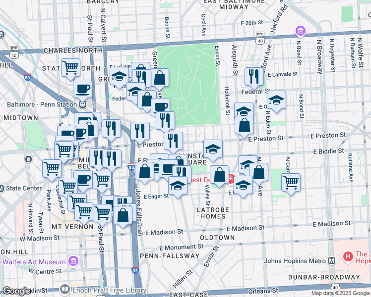 map of restaurants, bars, coffee shops, grocery stores, and more near 101 Independence Avenue Southeast in Washington