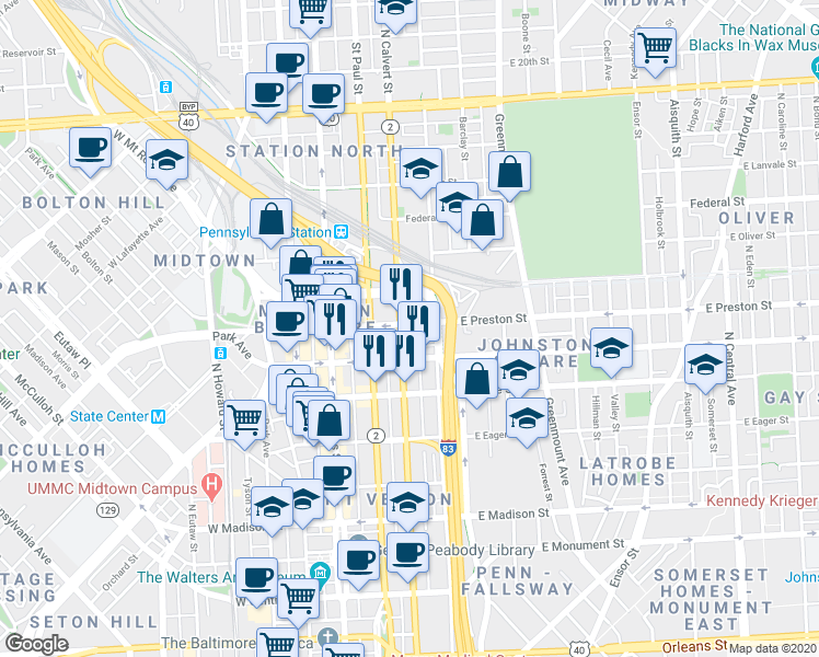 map of restaurants, bars, coffee shops, grocery stores, and more near 101 Independence Avenue Southeast in Washington