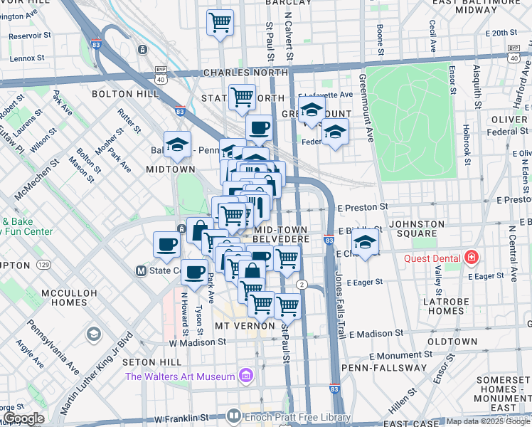 map of restaurants, bars, coffee shops, grocery stores, and more near 101 Independence Avenue Southeast in Washington
