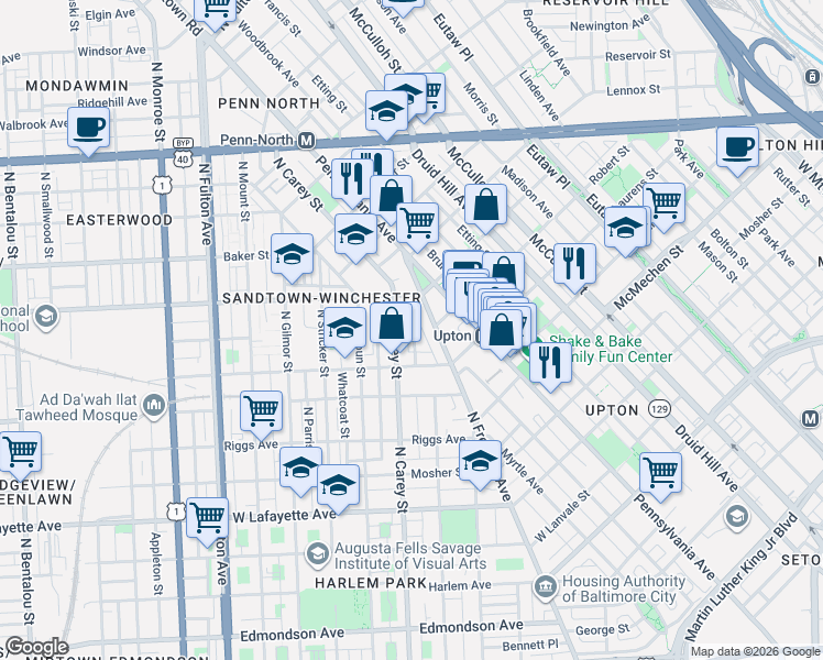 map of restaurants, bars, coffee shops, grocery stores, and more near 101 Independence Avenue Southeast in Washington