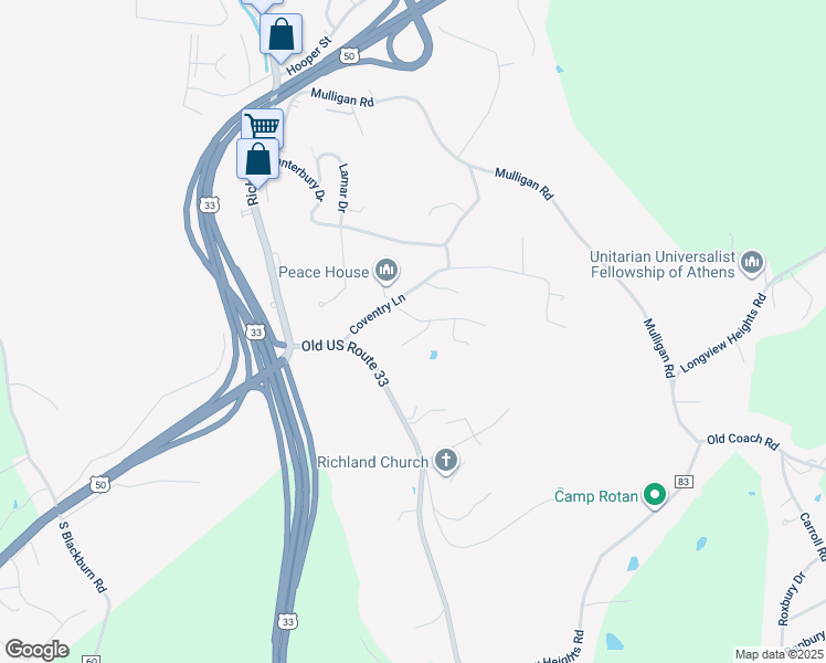 map of restaurants, bars, coffee shops, grocery stores, and more near 2 Kent Drive in Athens