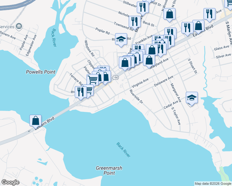 map of restaurants, bars, coffee shops, grocery stores, and more near 16 Helena Avenue in Essex