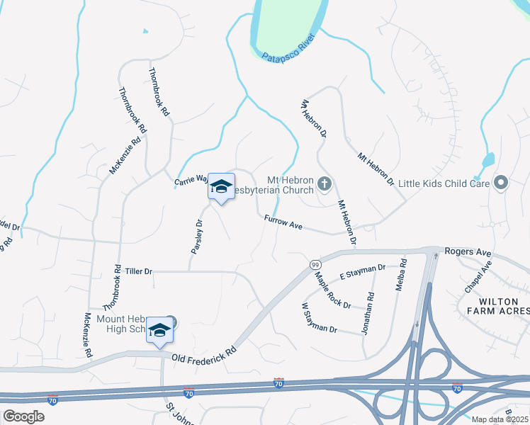 map of restaurants, bars, coffee shops, grocery stores, and more near 9310 Furrow Avenue in Ellicott City