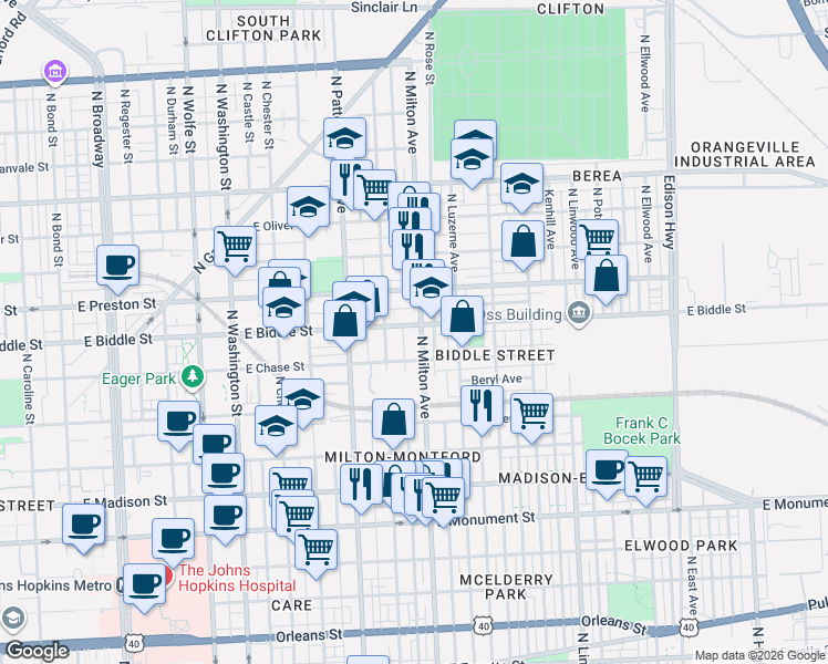 map of restaurants, bars, coffee shops, grocery stores, and more near 101 Independence Avenue Southeast in Washington