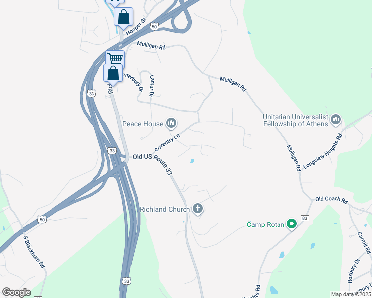 map of restaurants, bars, coffee shops, grocery stores, and more near 2 Kent Drive in Athens