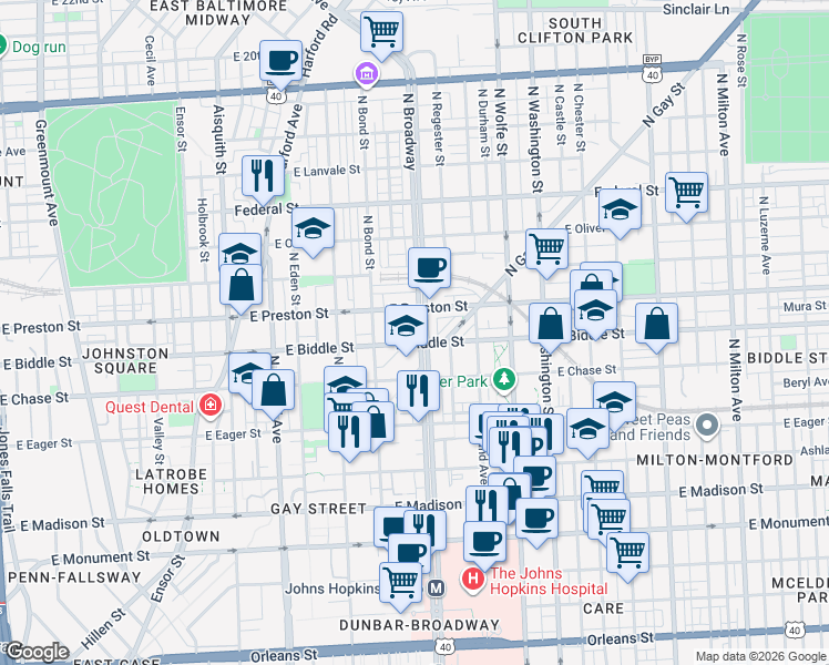 map of restaurants, bars, coffee shops, grocery stores, and more near 101 Independence Avenue Southeast in Washington