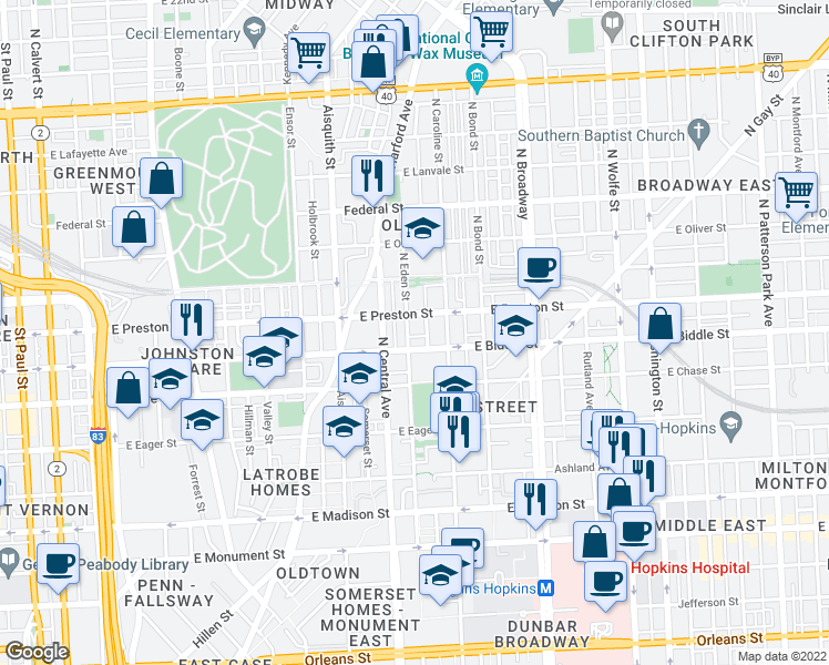 map of restaurants, bars, coffee shops, grocery stores, and more near 101 Independence Avenue Southeast in Washington