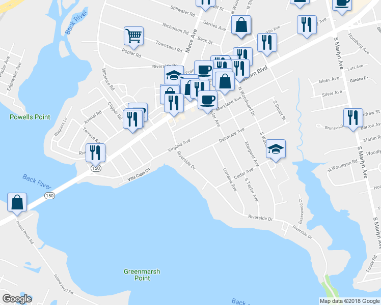 map of restaurants, bars, coffee shops, grocery stores, and more near 404 Delaware Avenue in Essex