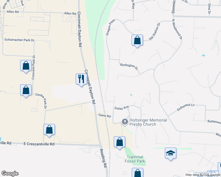 map of restaurants, bars, coffee shops, grocery stores, and more near 6288 Oregon Pass in Butler County