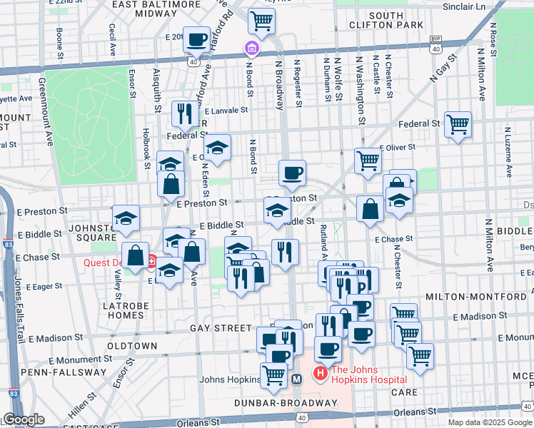 map of restaurants, bars, coffee shops, grocery stores, and more near 101 Independence Avenue Southeast in Washington
