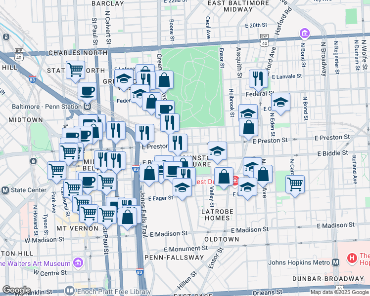 map of restaurants, bars, coffee shops, grocery stores, and more near 101 Independence Avenue Southeast in Washington