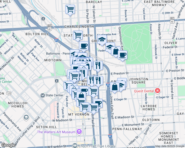 map of restaurants, bars, coffee shops, grocery stores, and more near 101 Independence Avenue Southeast in Washington