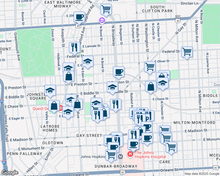 map of restaurants, bars, coffee shops, grocery stores, and more near 101 Independence Avenue Southeast in Washington