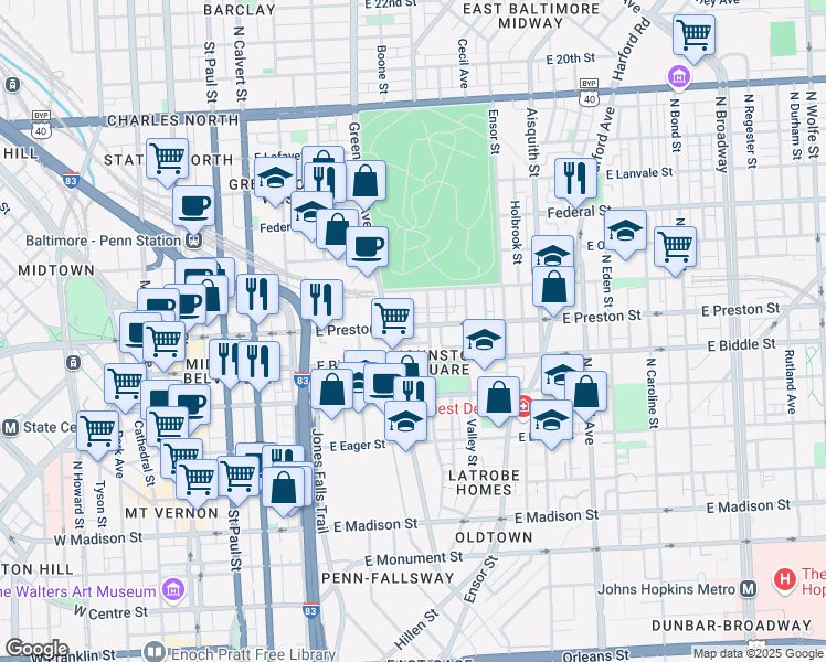 map of restaurants, bars, coffee shops, grocery stores, and more near 101 Independence Avenue Southeast in Washington