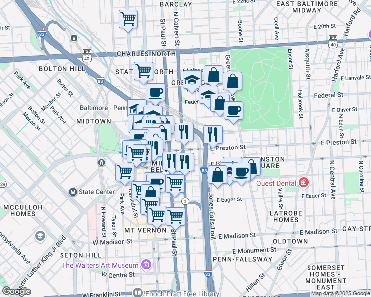 map of restaurants, bars, coffee shops, grocery stores, and more near 101 Independence Avenue Southeast in Washington