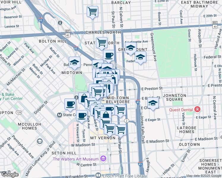 map of restaurants, bars, coffee shops, grocery stores, and more near 101 Independence Avenue Southeast in Washington