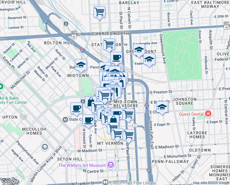 map of restaurants, bars, coffee shops, grocery stores, and more near 101 Independence Avenue Southeast in Washington
