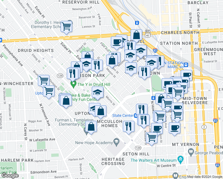 map of restaurants, bars, coffee shops, grocery stores, and more near 101 Independence Avenue Southeast in Washington
