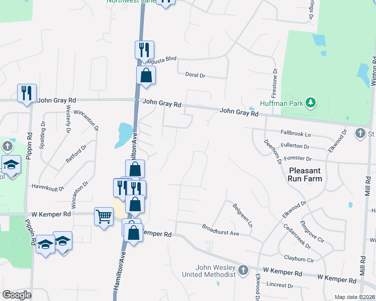 map of restaurants, bars, coffee shops, grocery stores, and more near 12063 Brookway Drive in Cincinnati