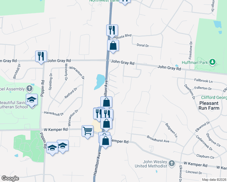 map of restaurants, bars, coffee shops, grocery stores, and more near 12070 Regency Run Court in Cincinnati