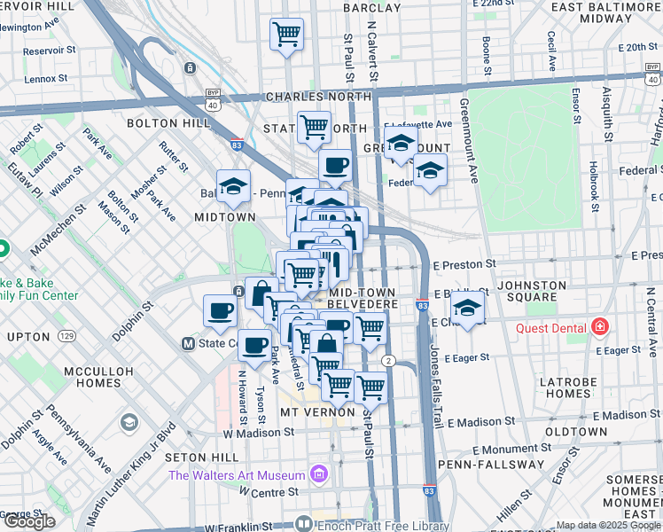 map of restaurants, bars, coffee shops, grocery stores, and more near 101 Independence Avenue Southeast in Washington