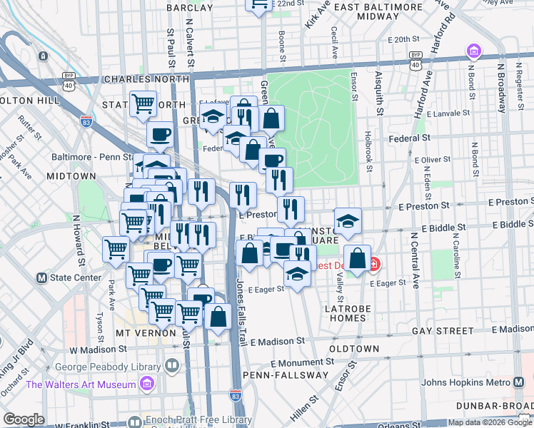 map of restaurants, bars, coffee shops, grocery stores, and more near 101 Independence Avenue Southeast in Washington