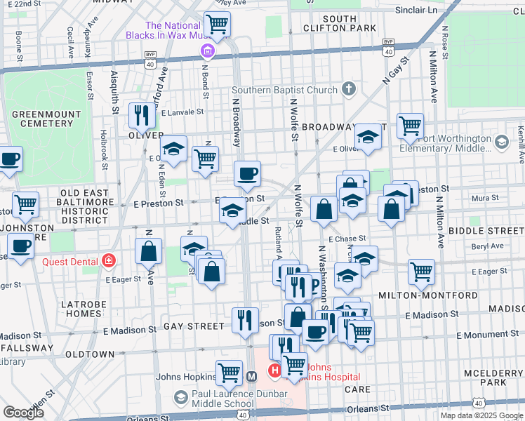 map of restaurants, bars, coffee shops, grocery stores, and more near 101 Independence Avenue Southeast in Washington