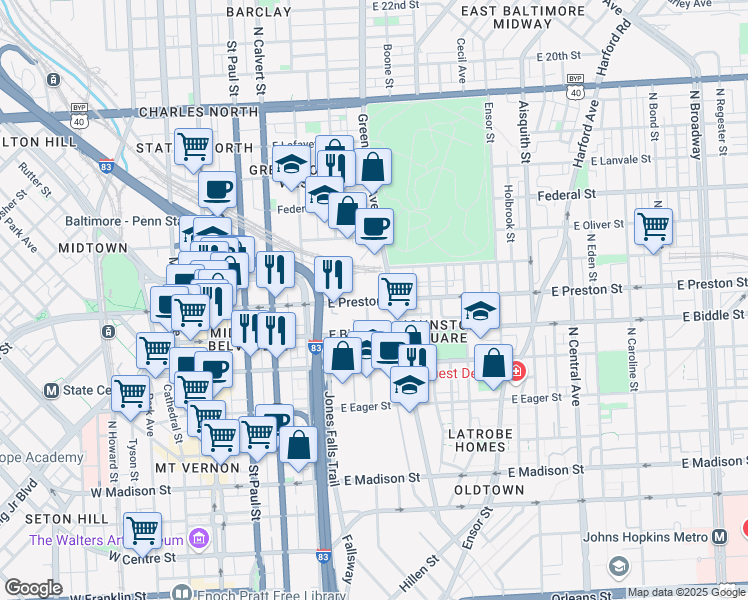 map of restaurants, bars, coffee shops, grocery stores, and more near 101 Independence Avenue Southeast in Washington